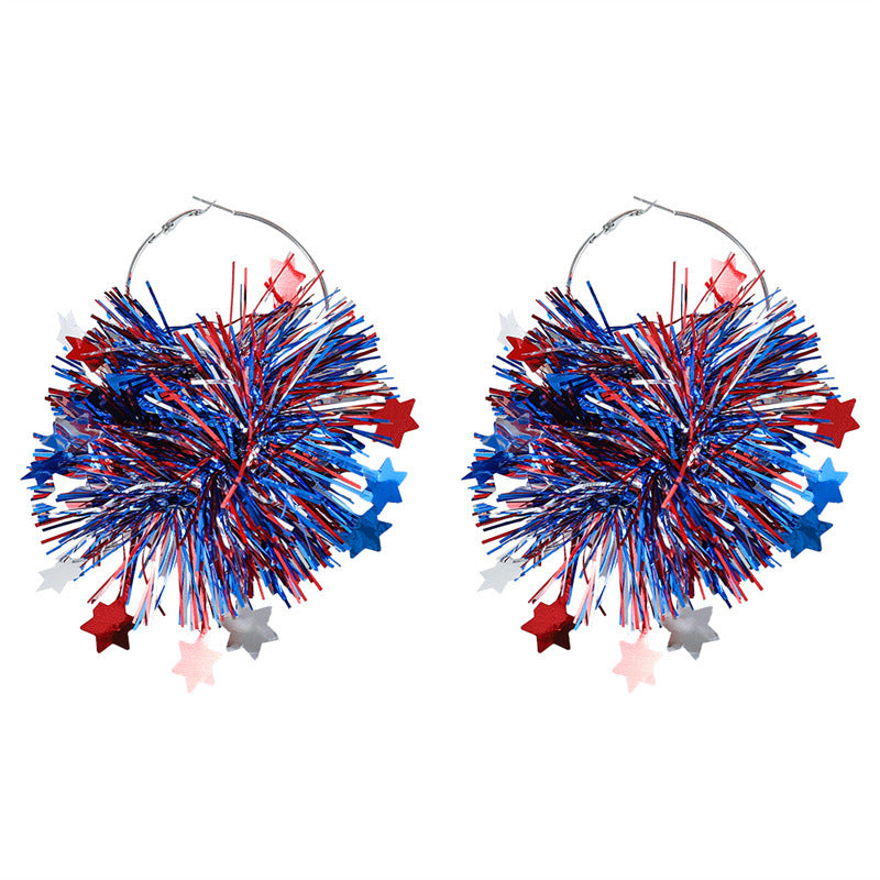 Wholesale Independence Day Red White Blue Bright Silk Earrings