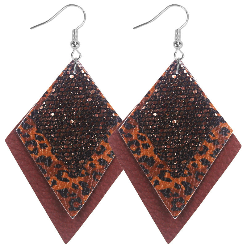 Wholesale 2pairs/pack Multi-layer Sequin Superimposed Leopard Print Leather Earrings