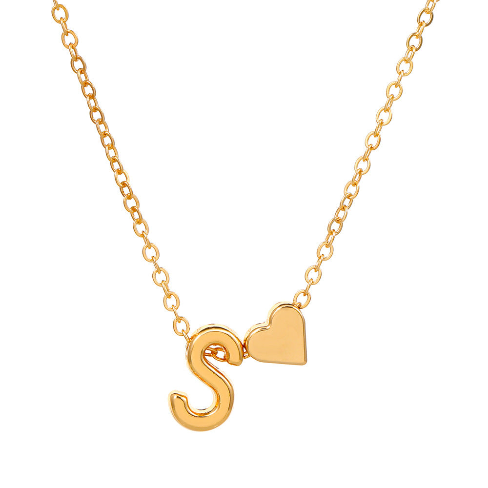 Wholesale love 26 English letters creative heart-shaped short clavicle chain