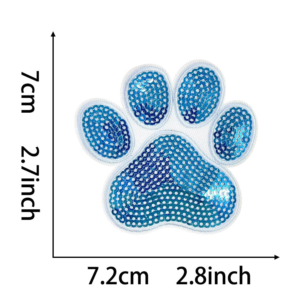 Wholesale Stylish Sequined Paw Print Iron On Patches Set Of 4 Colorful Animal Footprint Embroidery Appliques For DIY Fashion Pet Bags Cheerleading Costumes