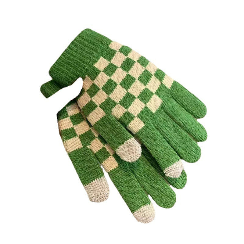 Wholesale Winter Acrylic Touch Screen Plus Velvet Thickened Checkerboard Plaid Cycling Gloves