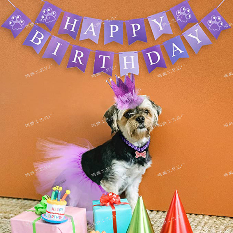 Wholesale Pet Dog Birthday Party Tulle Skirt Bone Necklace Crown Set