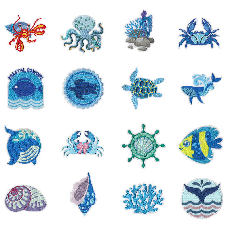 Wholesale 16 Piece Embroidered Cruise Ship Patch Set Whale Seabird Iron On Appliques For ets DIY Fashion Accessory