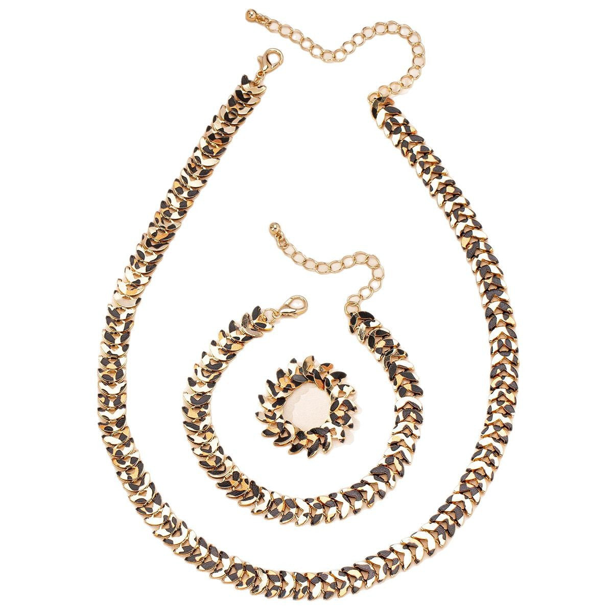 Wholesale Hip Hop Punk Style Wheat Ear Jewelry Set For Women Alloy Electroplated Ring Bracelet Necklace Chic Street Fashion Accessory