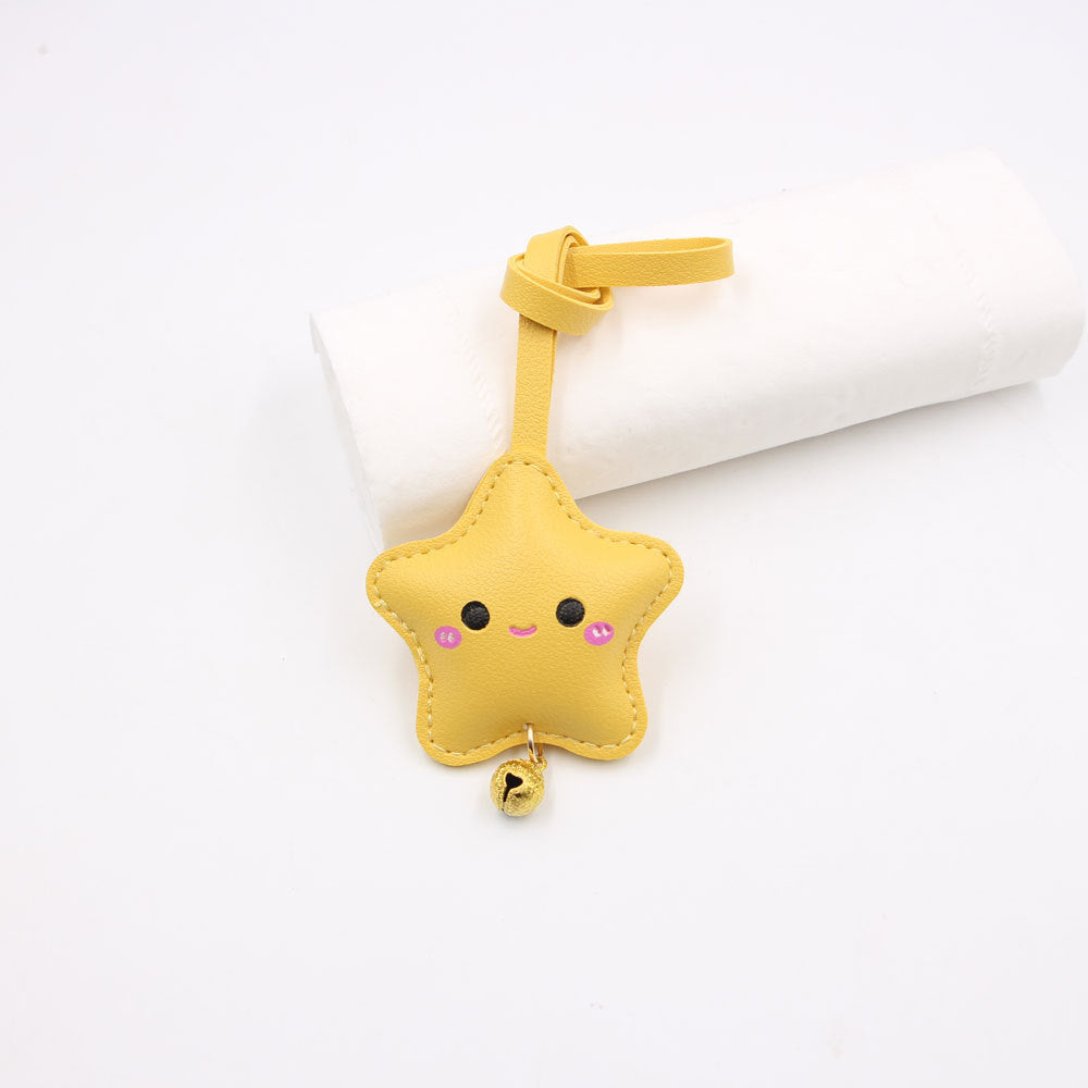 Wholesale Cute Embossed Star Car Keychain Face Faux Leather With Electroplated Finish Trendy Bag Charm Fashion Accessory For Gift And Resale
