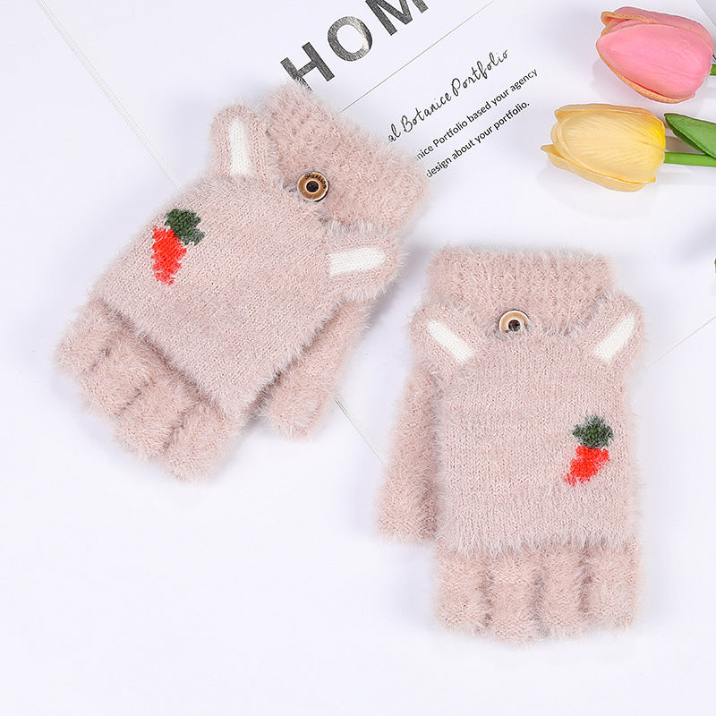 Wholesale Winter Flip Half Finger Plush Gloves