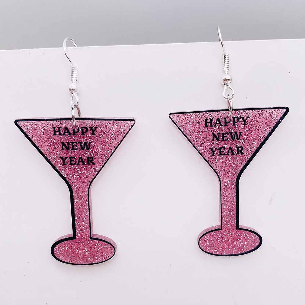Wholesale Acrylic Pentagram Peach Heart Sparkling Powder Wine Glass Splicing Earrings