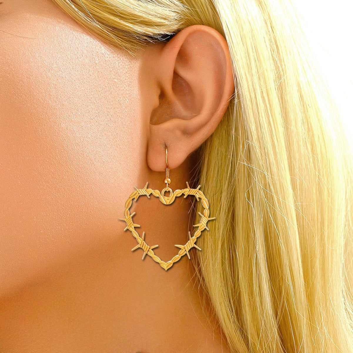 Wholesale Valentine's Day Geometric Hollow Heart Alloy Earrings