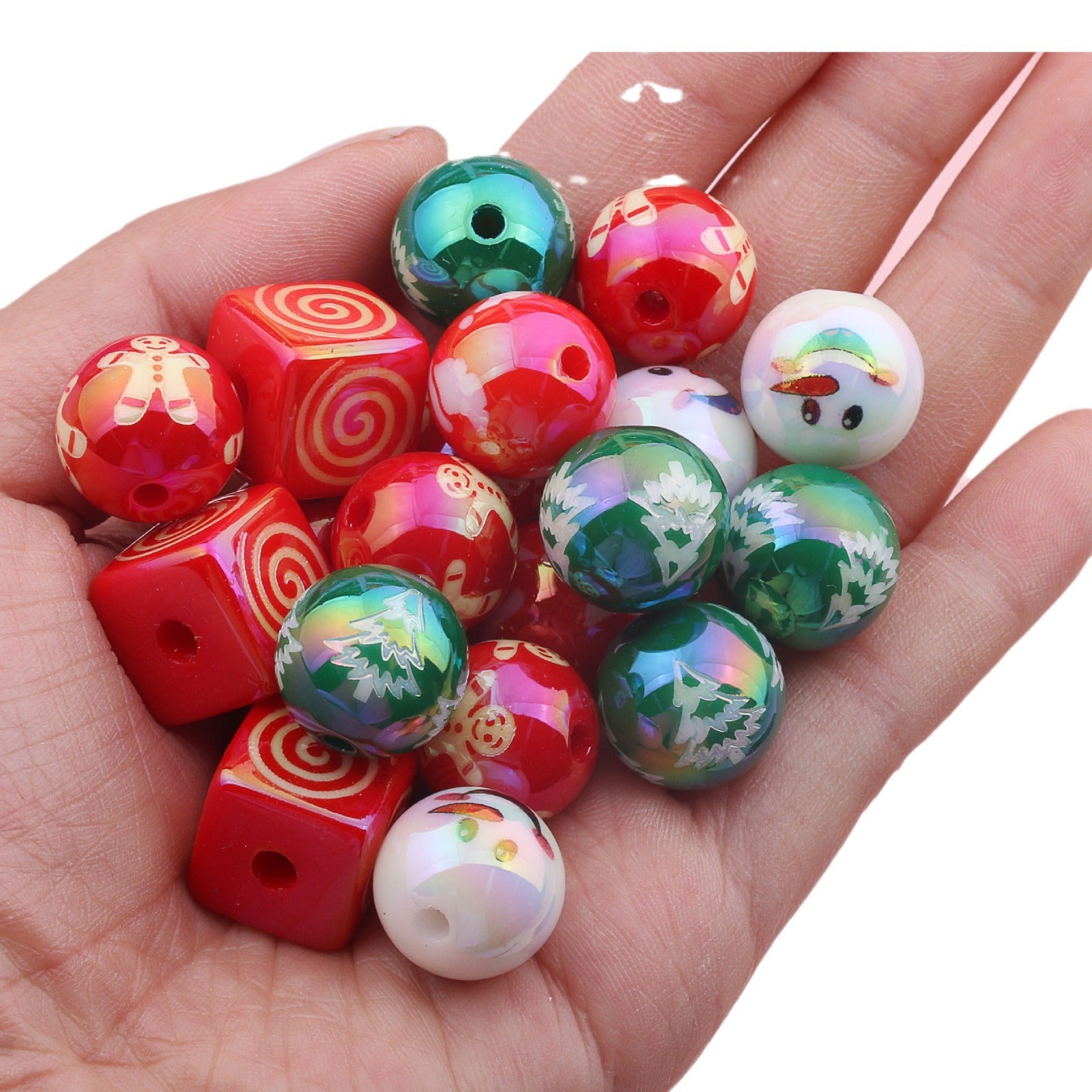 Wholesale 200pcs 16mm Christmas UV Plating Color Straight Hole Bead Square DIY Loose Beads
