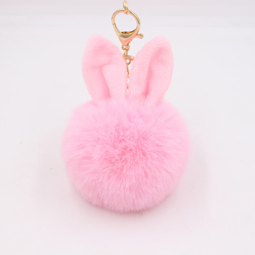Wholesale Cartoon Rabbit Ear Plush Keychain With Fur Ball Light Blue Pendant Bag Charm And Car Key Accessory