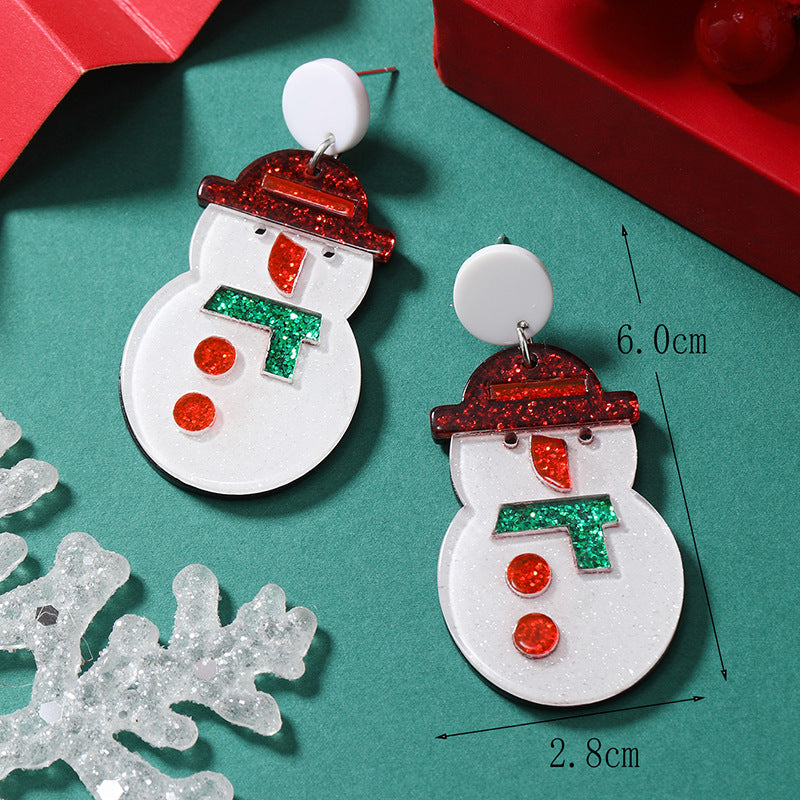 Wholesale Christmas Cartoon Mini Snowman Christmas Tree Boots Snowflake Colorful Acrylic Earrings
