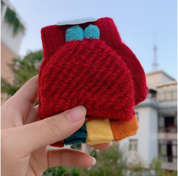 Wholesale Knitted Flip Open Fingered Children's Imitation Cashmere Gloves