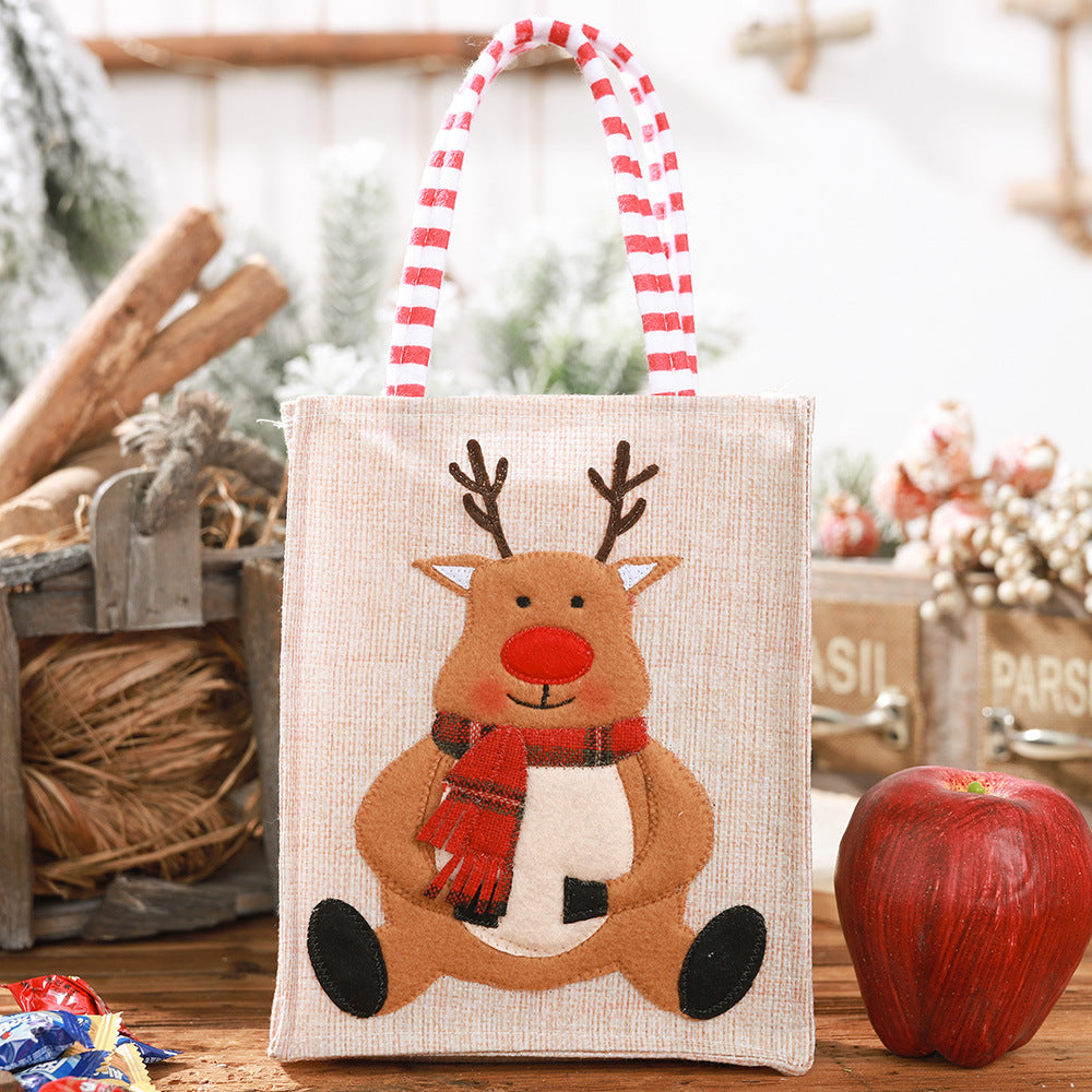 Wholesale Christmas Decoration Supplies Linen Three-dimensional Embroidered Tote Bag