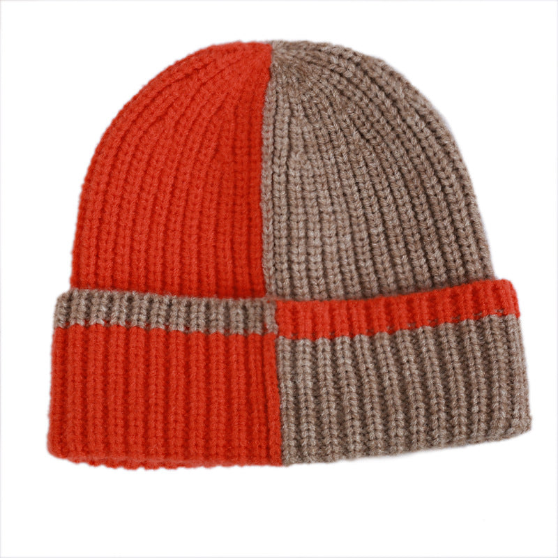 Wholesale Contrast Color Thick Warm Two-color Cute Kitten Pattern Knitted Hat