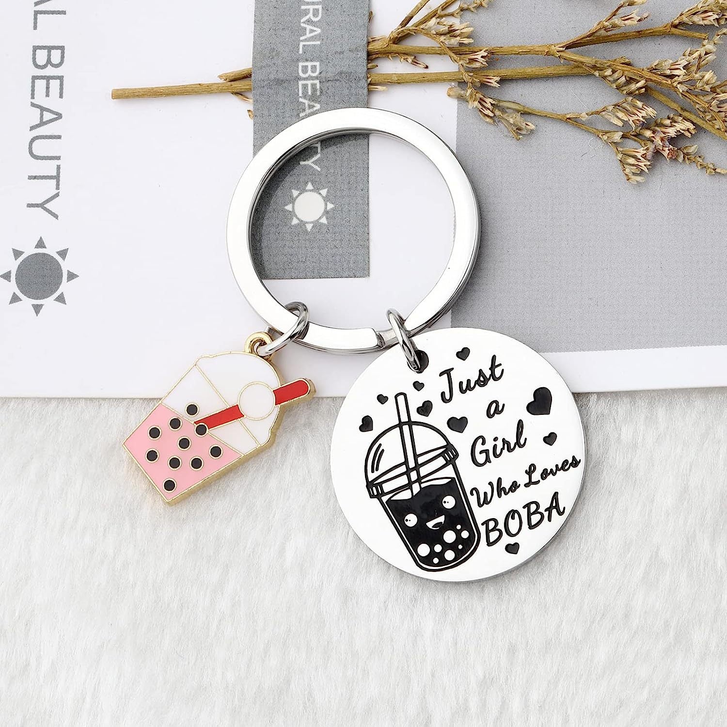 Wholesale Stainless Steel Pearl Milk Tea Keychain