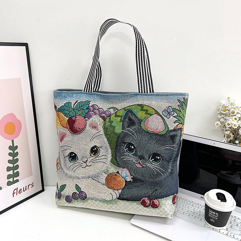 Bolsa de lona de gato bordado de estilo étnico al por mayor