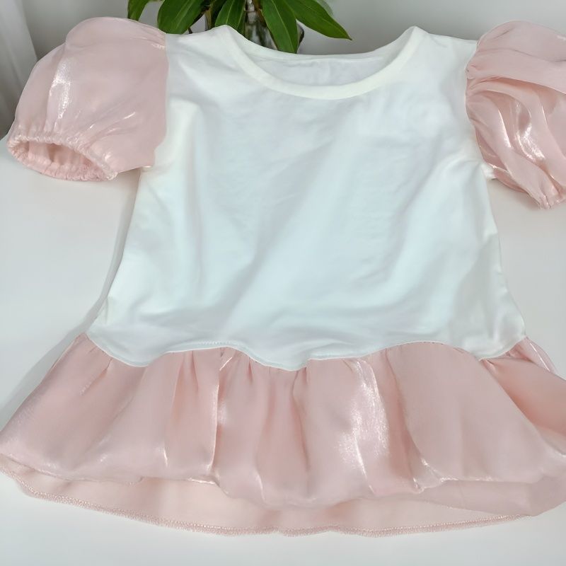 Wholesale Girls Cotton Bubble Sleeve Tee Solid Color Crew Neck Short Sleeve Top Summer Princess Style For Toddler Daily Wear