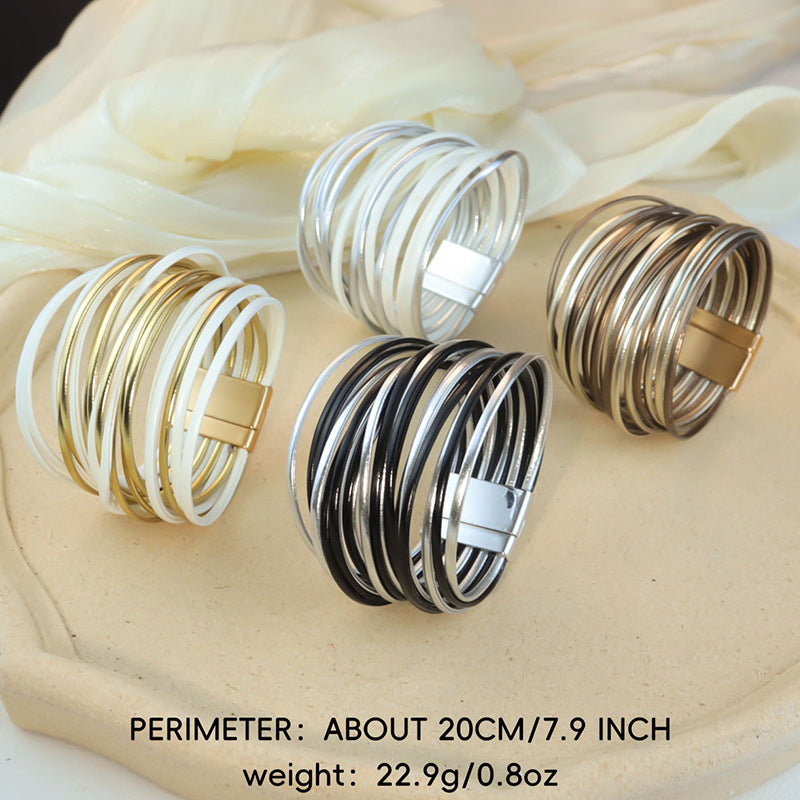 Wholesale Multi-layered gradient color-blocking magnetic clasp Layered Bracelet Set
