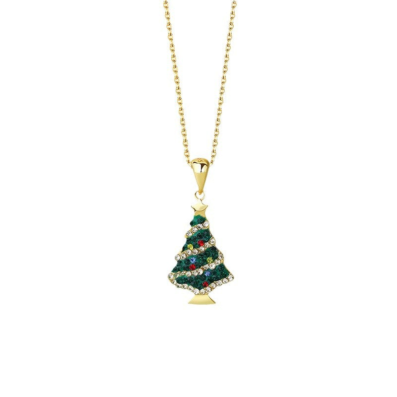 Wholesale S925 Sterling Silver Colorfuled Zircon Christmas Tree Necklace