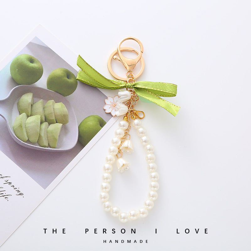 Wholesale Green Ribbon Lily of The Valley Flower Keychain