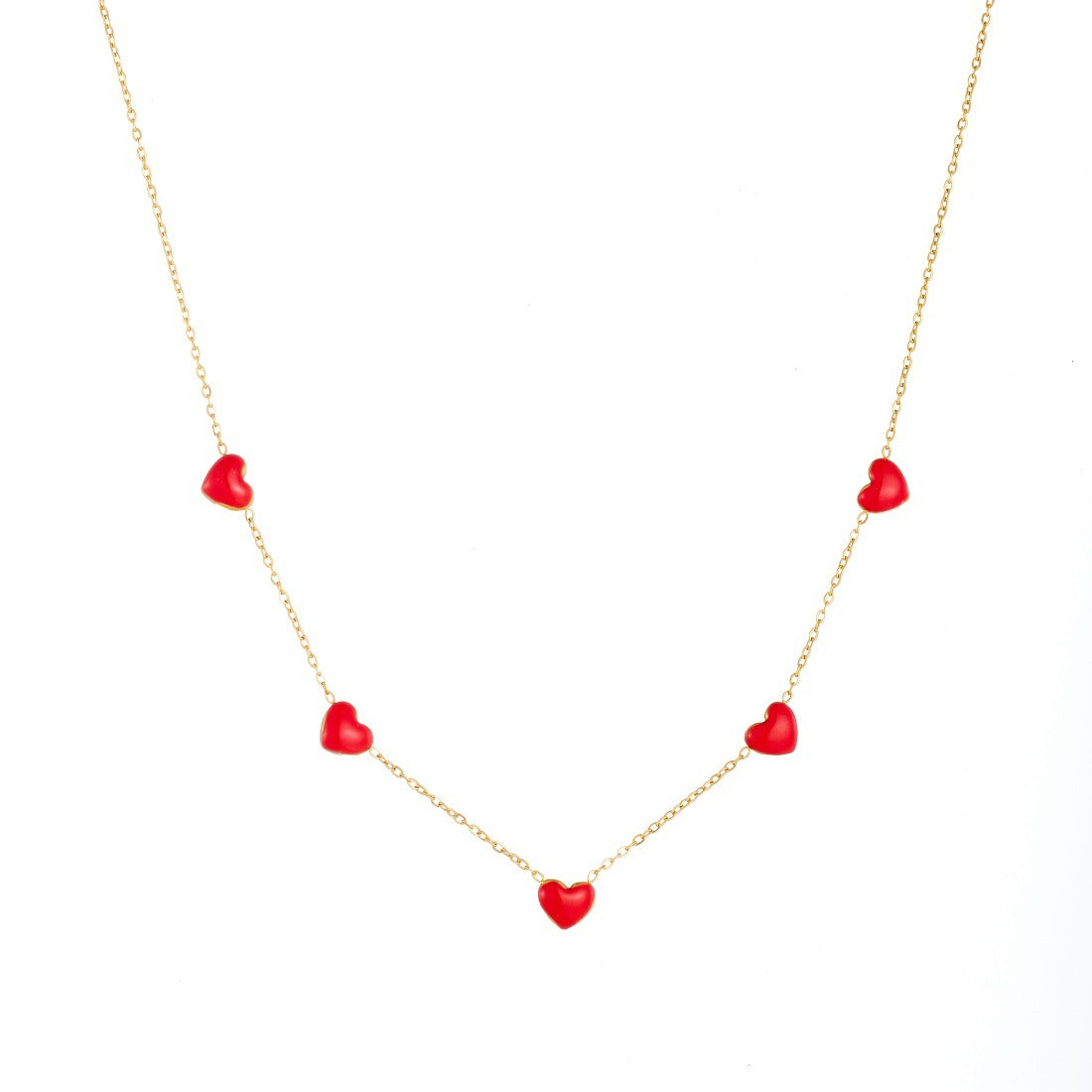 Wholesale Red Enamel Heart Pendant Necklace  Earrings Gold-plated Jewelry Set
