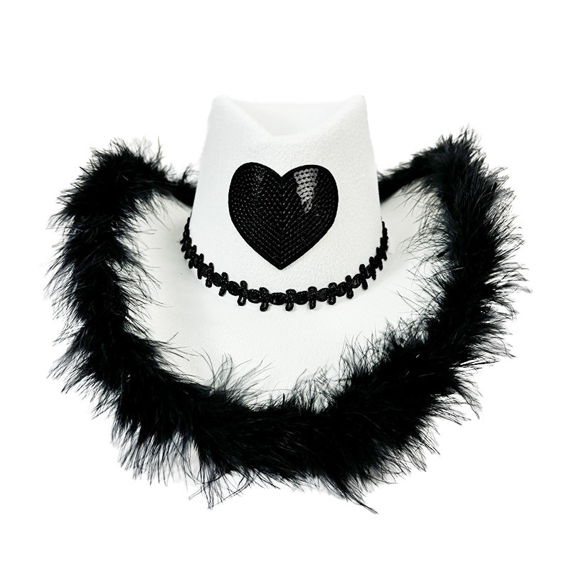 Wholesale Pink Fur Western Cowboy Hat Valentine's Day Pink Hair Love Cowboy Hat Carnival Love Shaped Hat