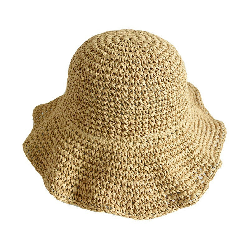 Wholesale Foldable Handmade Solid Color Crochet Straw Hat
