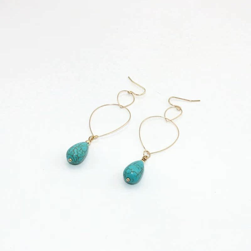 Wholesale Copper Hoop Teardrop Turquoise Earrings