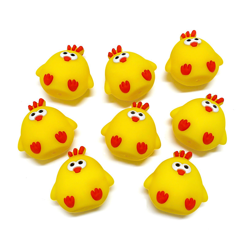 Wholesale 10pcs Manufacturers supply food grade silicone three-dimensional chicken DIY bracelet keychain loose beads
