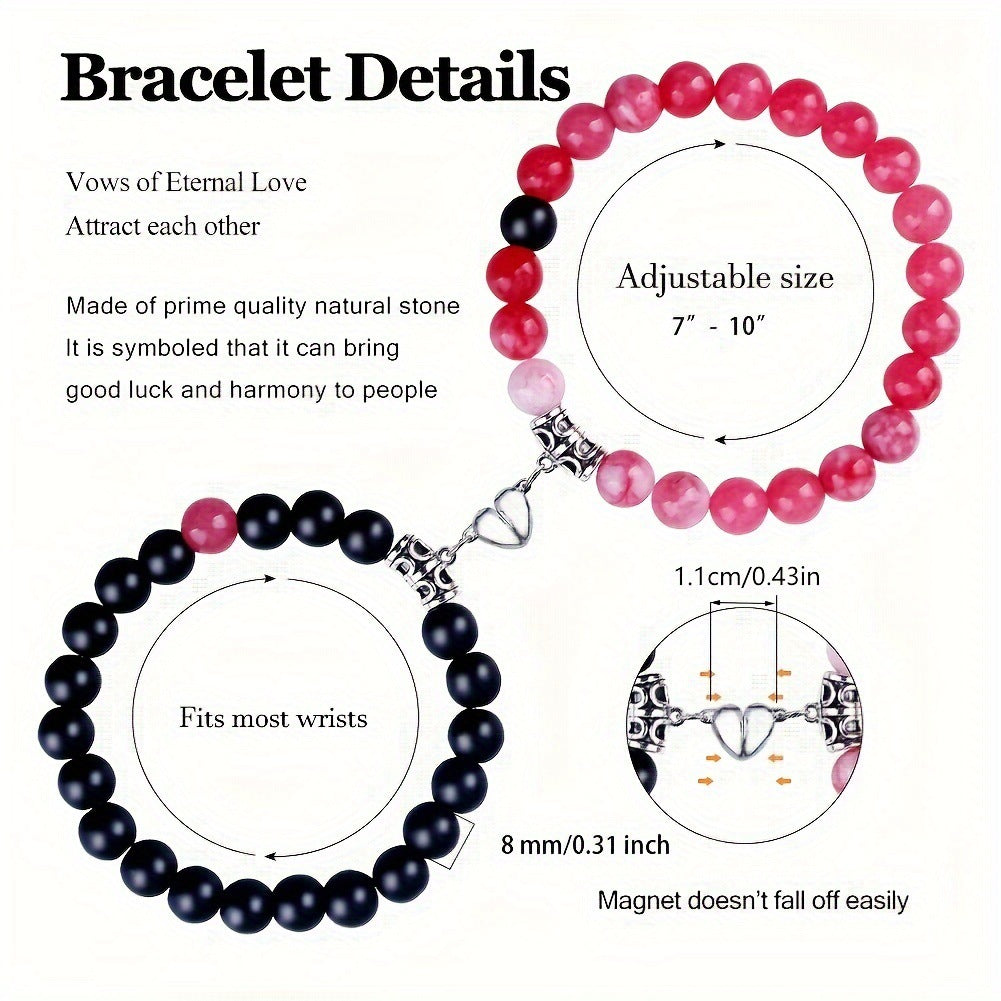 Wholesale Heart Magnetic  Agate Beaded Couple Bracelet