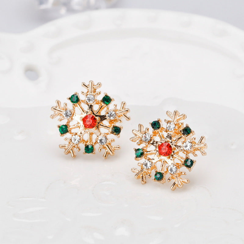 Wholesale Christmas Creative Diamond-encrusted Colorful Christmas Snowflake Earrings