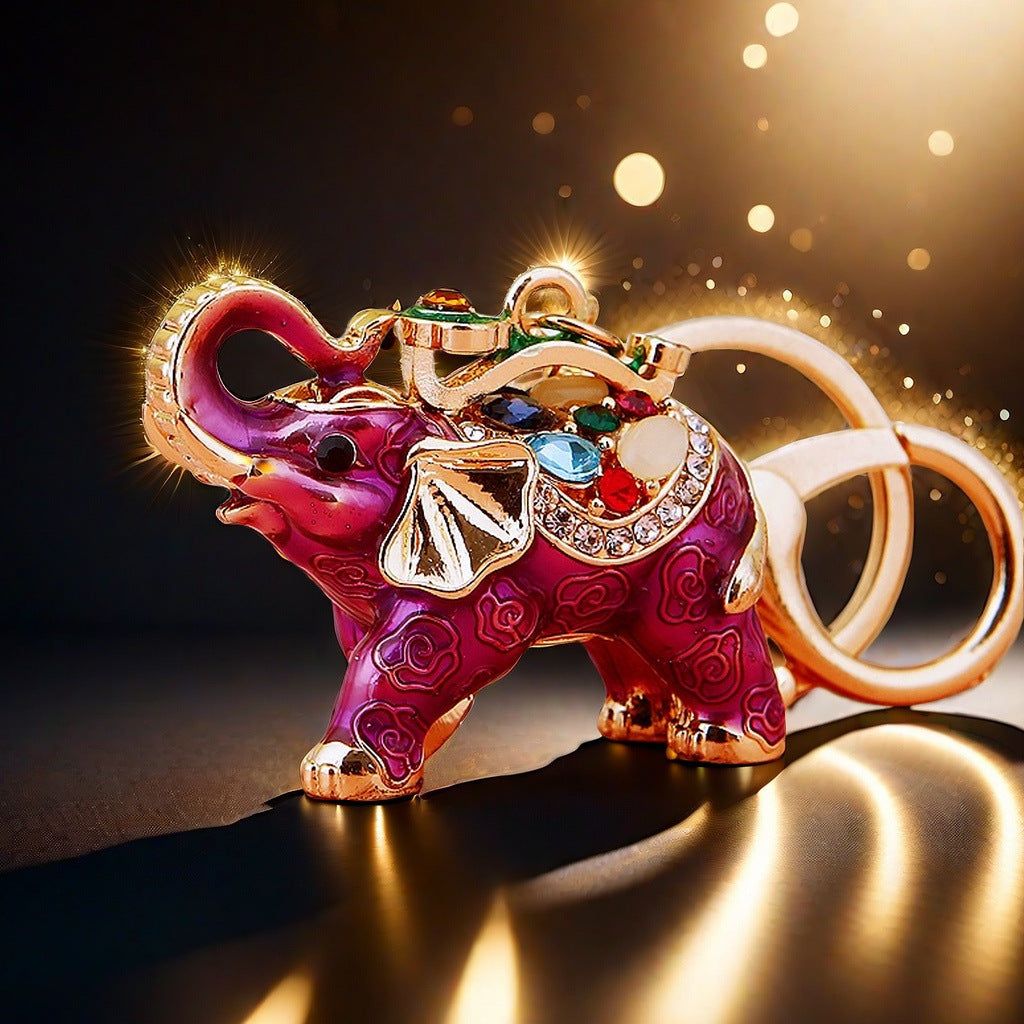 Wholesale Crystal studded diamond elephant cute metal keychain