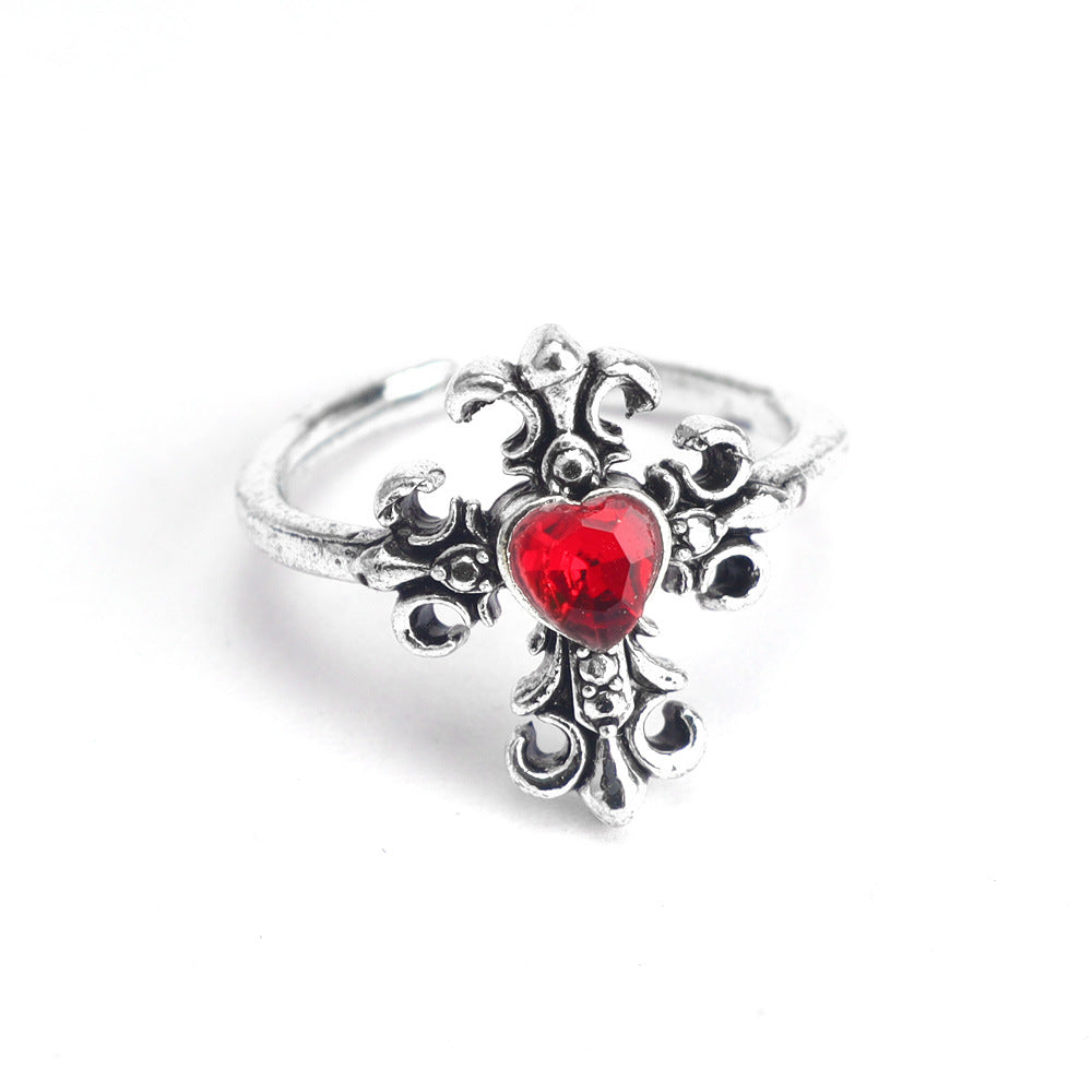 Wholesale Dark Gothic Red Love Cross Open Ring