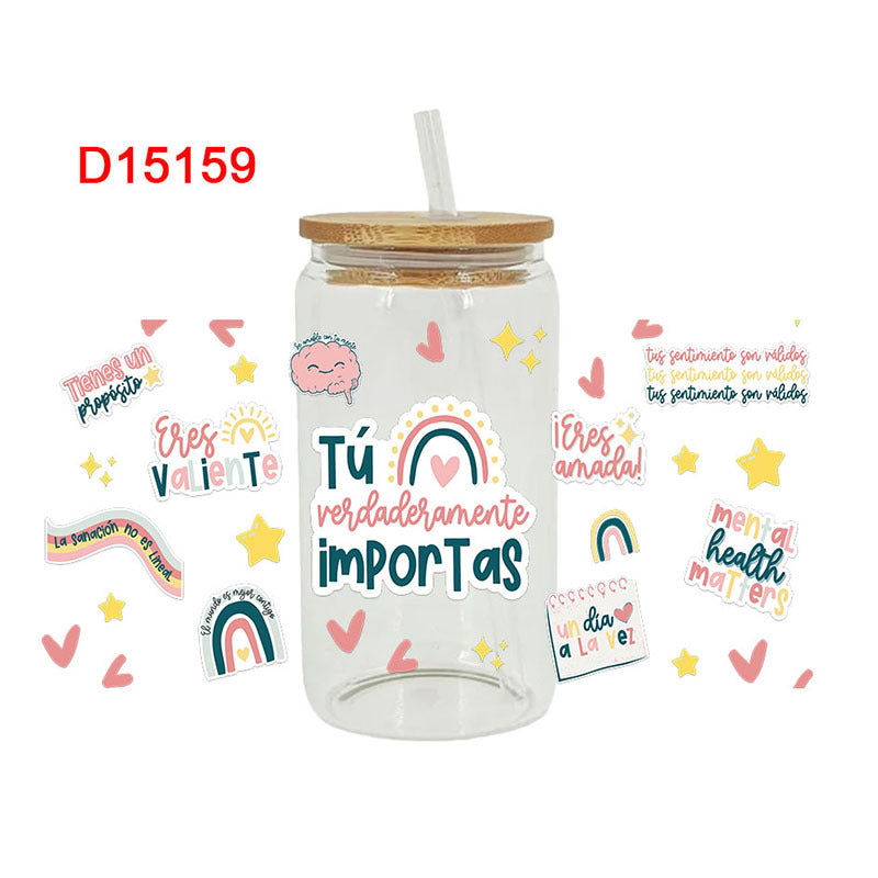 Wholesale Rainbow Bow Letter  16oz Cup UV DTF Wraps