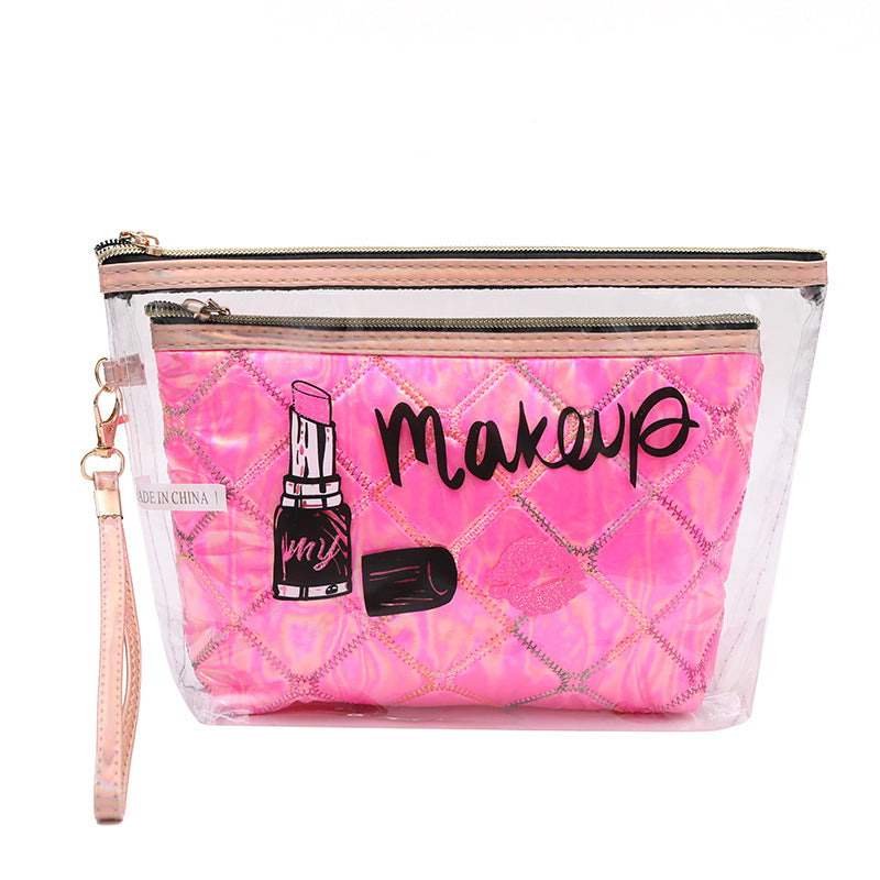 Wholesale PVC Cosmetic Bags Embroidered Diamond Grid Two Piece Set Solid Color Storage Bag