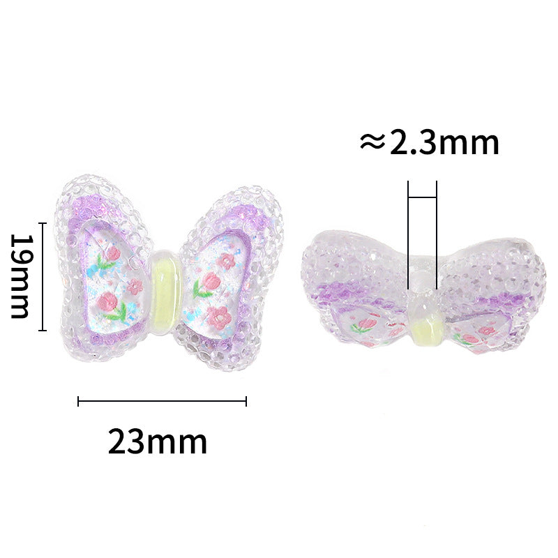 Wholesale 100pcs Straight Hole Granulated Sugar Bow Tie Tulip Print Tie DIY Resin Beads