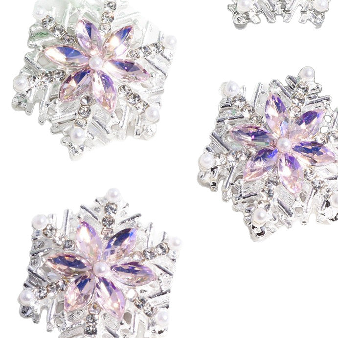 Wholesale 5pcs Christmas Alloy Double-Sided Snowflake Straight-Hole Crystal Beads