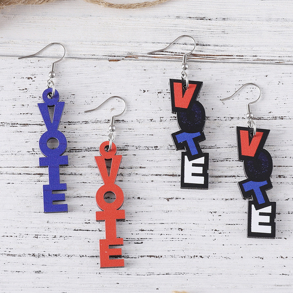 Wholesale Independence Day Letters VOTE Personalized Double Sided Wooden Earrings