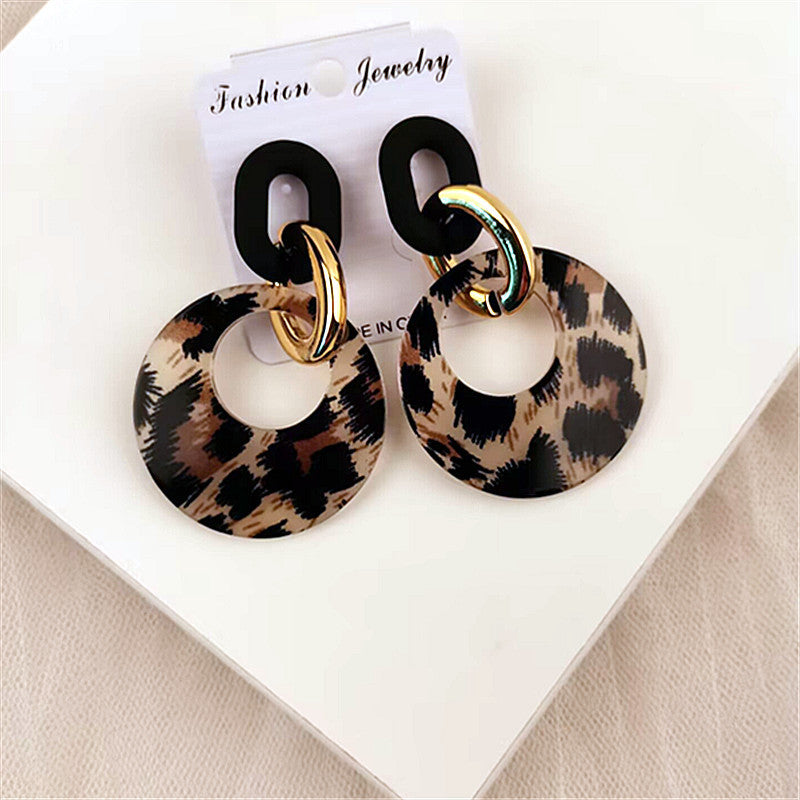 Wholesale Geometric Leopard Print Circle Acrylic Earrings