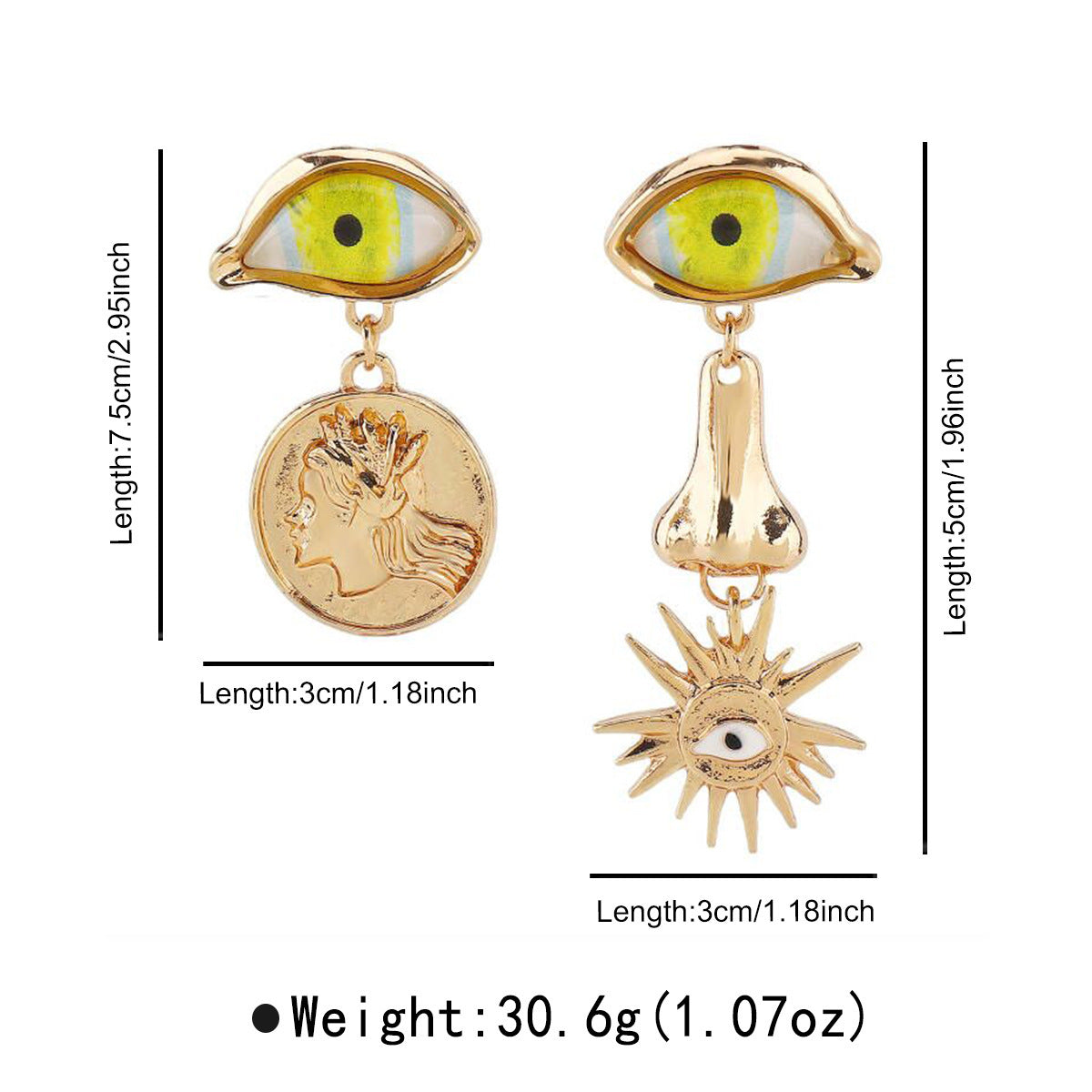Wholesale Quirky Black Eye Mouth Asymmetric Earrings For Women Trendy Alloy Jewelry Accessory Boutique Resale Gift