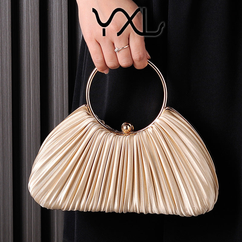 Wholesale Fashion Apricot Pleated Temperament Circular Clutch Handbag