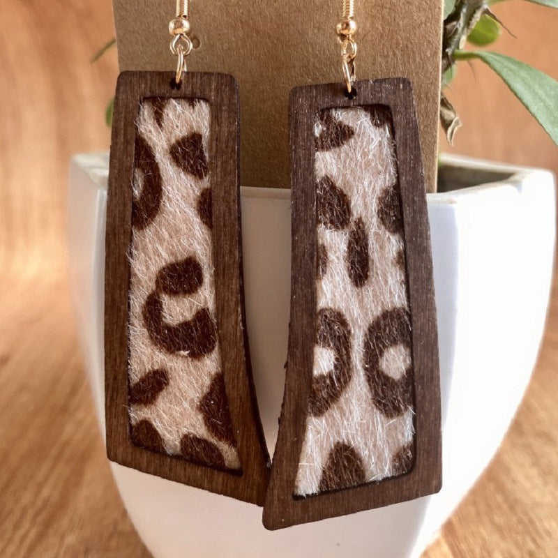 Wholesale 3 Pairs/pack Western Style Geometric Leopard Print Genuine Leather Horse Hair Earrings