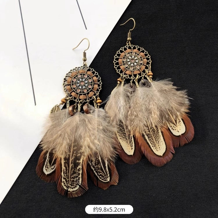 Wholesale Peacock Feather Tassel Bohemian Earrings