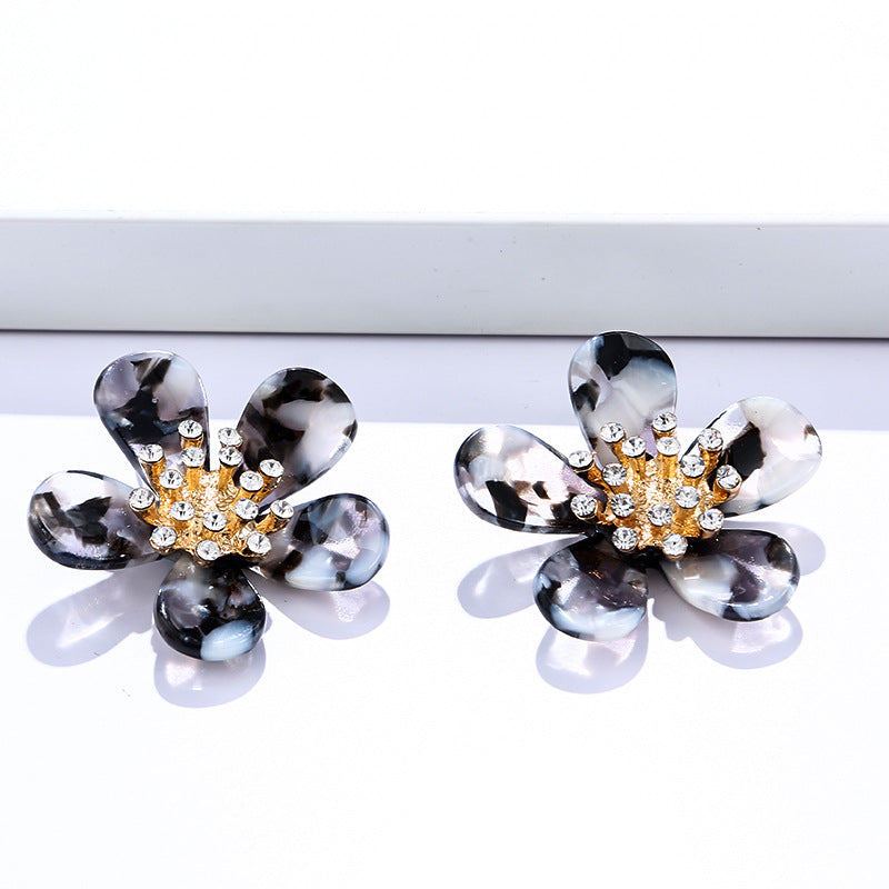 Wholesale Diamond Studded Acrylic Flowers Earrings