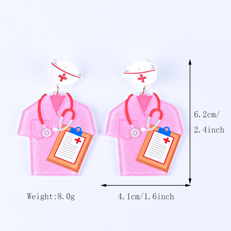 Wholesale Nurses' Day Pink Blue Nurse Uniform Nurse Cap Stethoscope Nurse Syringe Earrings