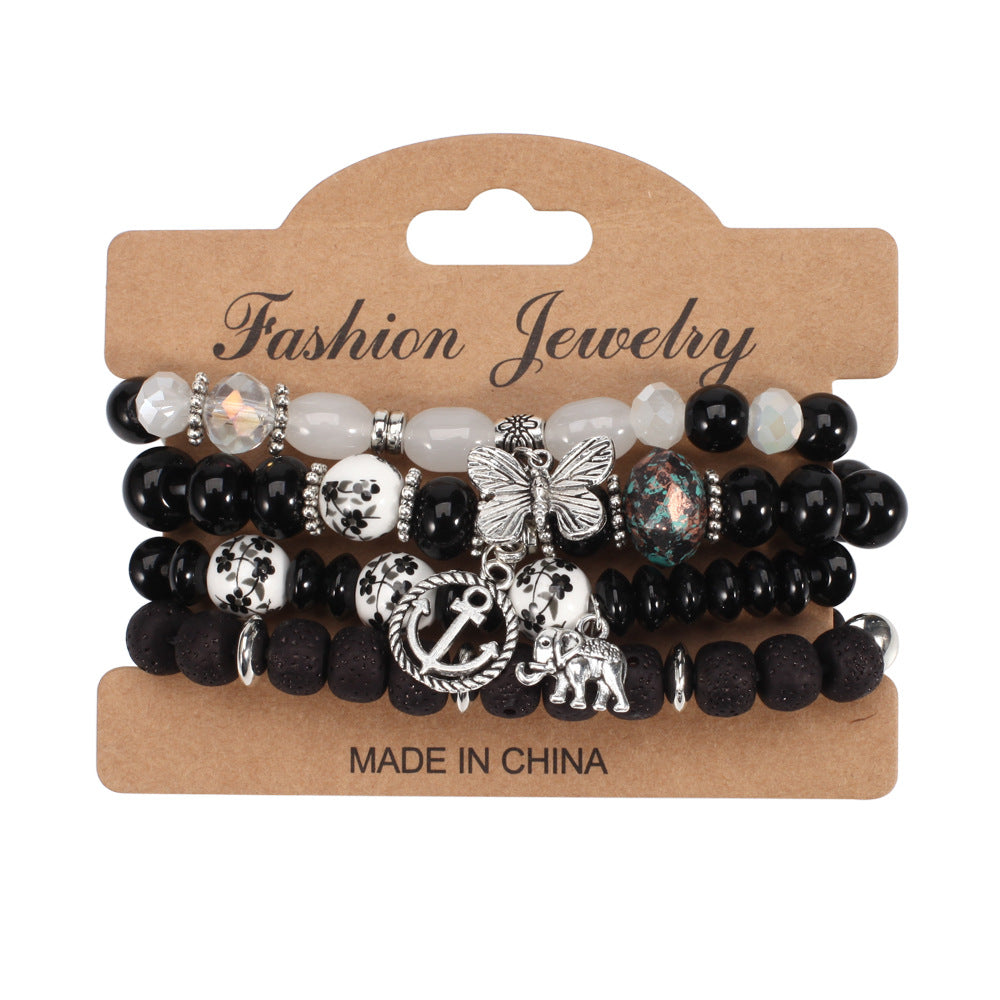 Wholesale Bohemian Butterfly Anchor Elephant Pendant Multi-layer Bracelet
