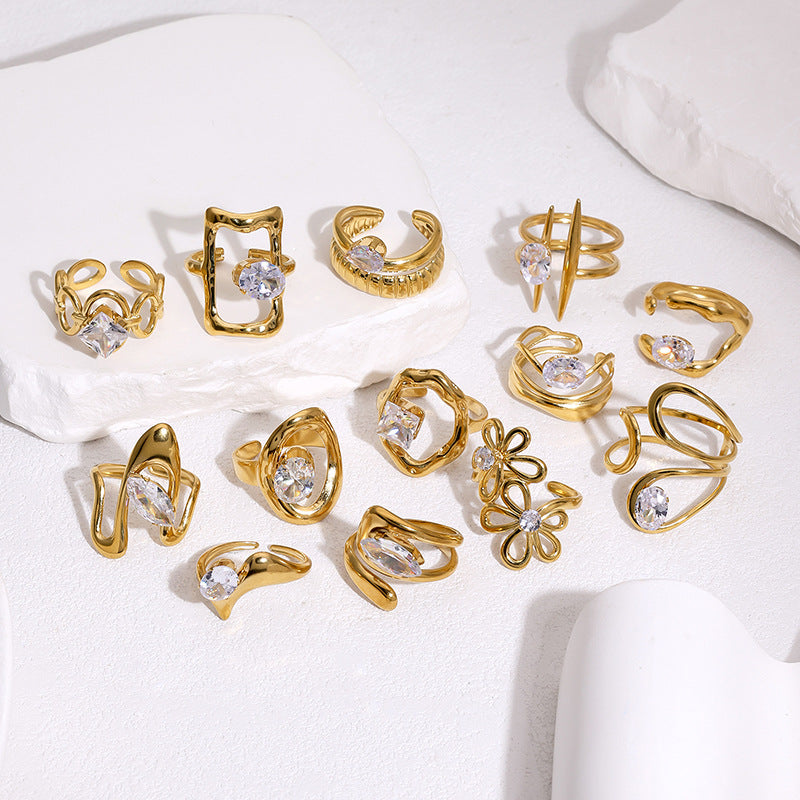 Wholesale Diamond-Set Titanium Steel Open Ring