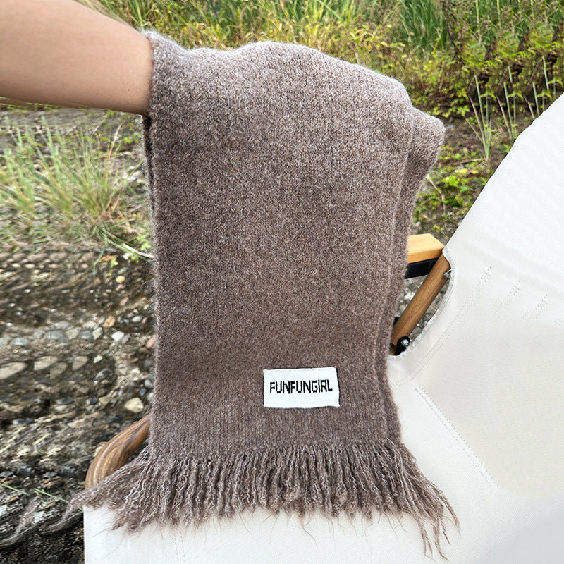 Wholesale Autumn and Winter Warm Gray Fringed Wool Scarf