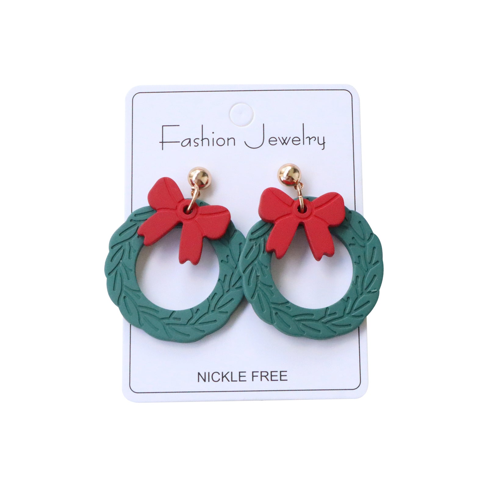 Wholesale Enameled Christmas wreath earrings