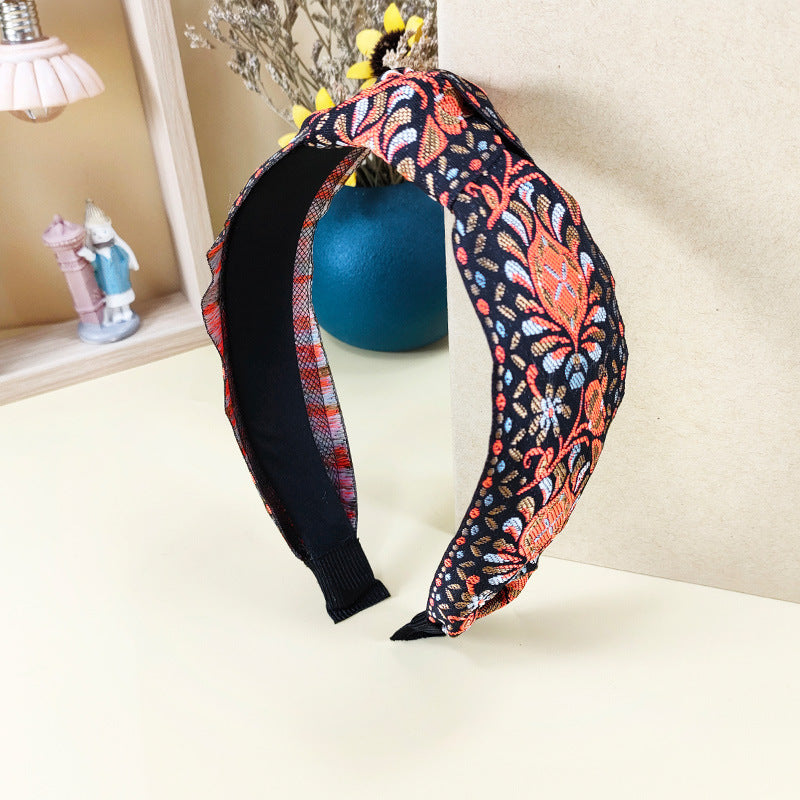 Wholesale Ethnic Style Embroidery Knot Fabric Hair Hoops